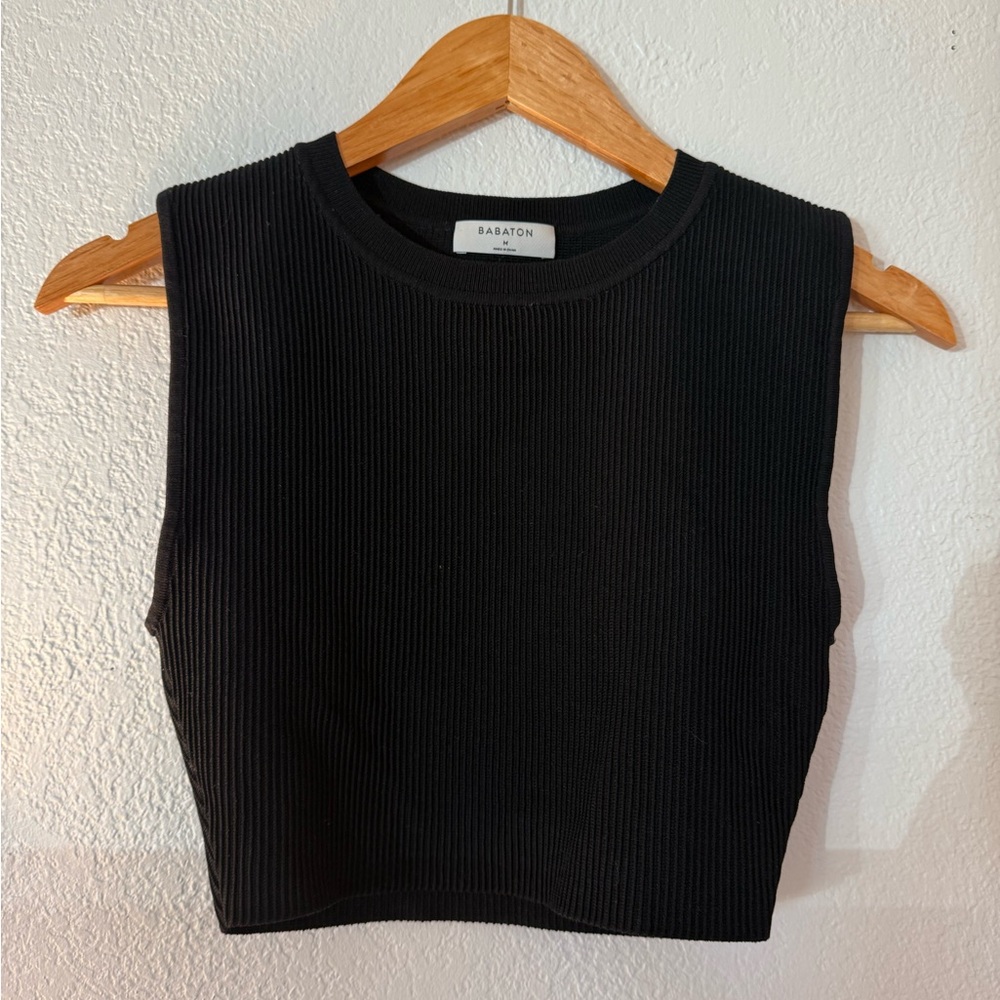 Aritizia Babaton - Black Sculpt Knit Ribbed Muscle Tank | Women's Medium